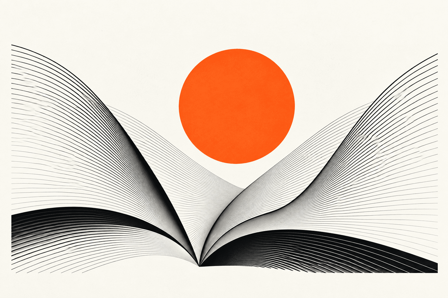 An open book beneath an orange sun